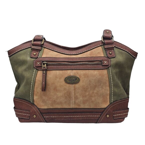 B.O.C Women's Olive & Brown Vinyl Shoulder Satchel Handbag Very Spacious Soft - Picture 1 of 15
